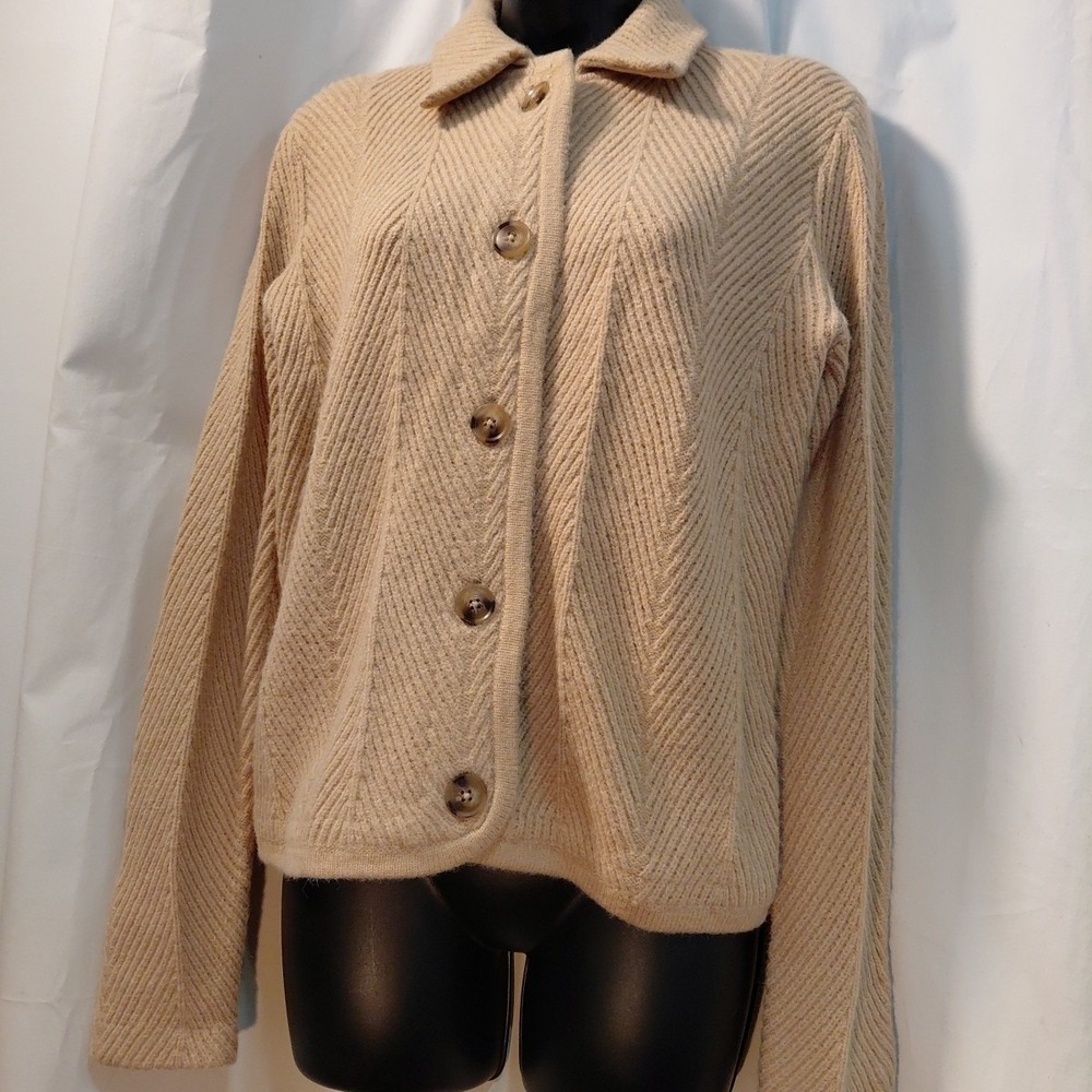 New Ann Taylor  Geo Stitched Cardigan Button Up Sweater Blazer Neutral Jacket‎ S